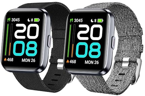 Lamshaw ID208 Plus Smart Watch Band, Breathable Nylon Woven Fabric Replacement Strap Compatible for Quican, aeac, WMK ID208 Plus 1.8 Inches Smart Watch (2 PACK-Black+Gray)