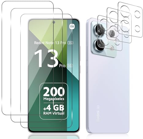 HeeYeal Vetro Temperato + Protezione Fotocamera per Xiaomi Redmi Note 13 Pro 5G, [3 + 3 Pezzi] Durezza 9H, Anti-Graffio Pellicola Protettiva, Vetro Pellicola Protettiva per Redmi Note 13 Pro 5G