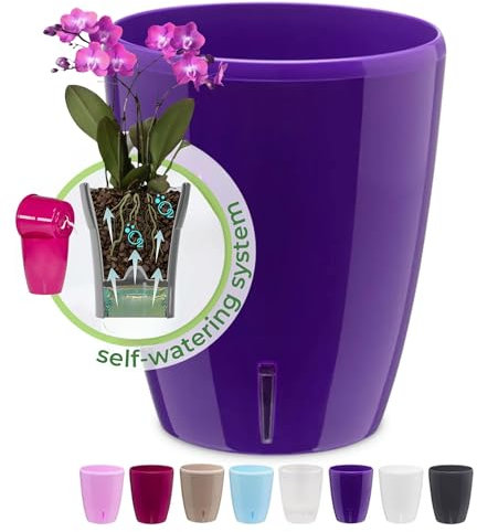 Happyplants Happy Plants ORCHIDEA Clear Orchid Self-Watering Flower Pot Planter With Water Level Indicator Water Reserve And Drainage Holes (Ø12.5CM Ø15CM Ø16.5CM) (Purple, Ø 15CM - 2L)