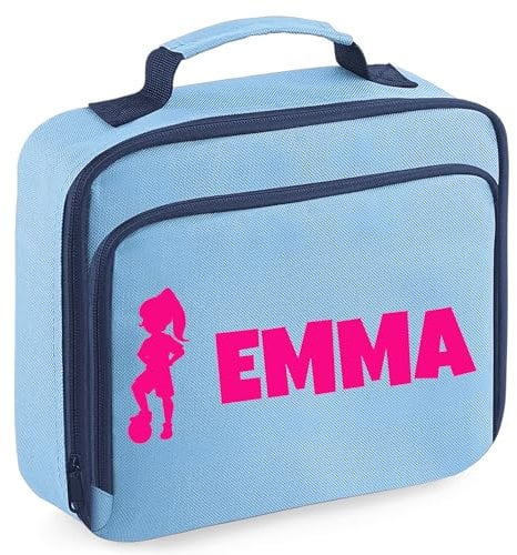 Personalised Football Lunch Box Bag for Girls - Sky Blue Personalised Lunch Bag For Kids with Name & Girl Footballer School Lunch Bag - Personalised Lunch Boxes for Girls in Sky Blue