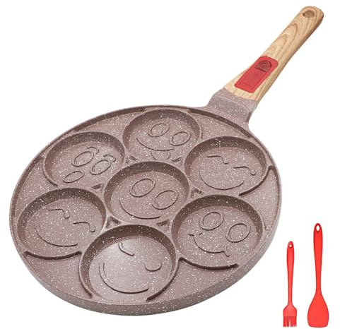 RANX INGST Poêle à Pancakes Induction, Poêle à Frire en Céramique Antiadhésive avec Poignée Amovible, Poêle à Crêpes pour Enfants - Marron