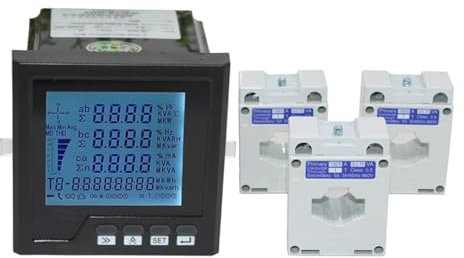 Dreiphasen-Panel-Multifunktions-Energiezähler Multifunktions-Leistungsmesser mit RS485 Modbus-RTU AC 0–50 A–200 A, 3 Phasen, 4 Drähte, A, V, W, kWh, cos, Hz, Var, Panel-Meter-Analysator ( Color : 200A