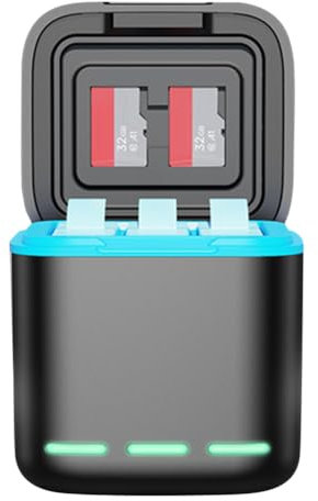 LYEAA Station de chargement de batterie Go Pro à 3 canaux avec câble de type C et 2 emplacements SD pour Hero 8 7 6 5