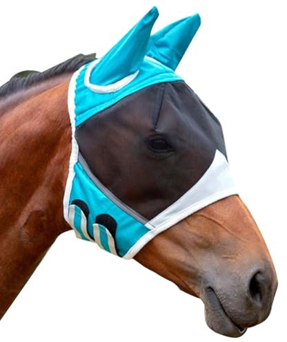 DKDDSSS Maschera Antimosche Cavallo - Protezione Efficace Contro Mosche E Insetti - Confortevole E Resistente - Ideale Per Cavalli Sensibili - Blu