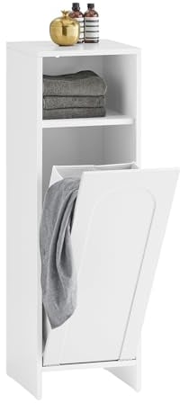 SoBuy Wäscheschrank mit ausklappbarem Wäschesack Wäschesammler Wäschekorb Wäschetruhe Badezimmerschrank Badschrank Weiß BHT ca. 30x97x30cm BZR161-W