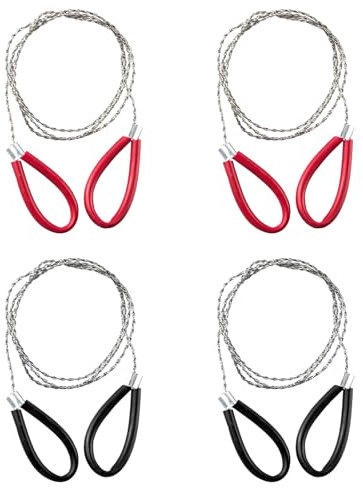 4 Pcs Stainless Steel Cable Saw, Metal Wire Saw PVC Pipe Cable Saw Hand Pocket String Rope Saw Emergency Survival Saw for Wood Camping Hiking Hunting 23.62 Inch (Red and Black)