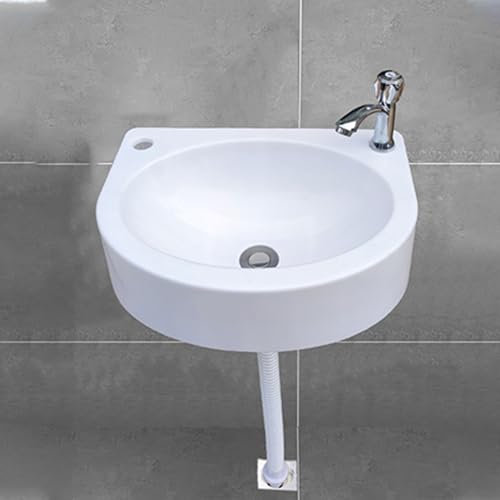 XRB2050 Lavandino a Muro in Resina, 45x34x14.5cm/17.7x13.4x5.7inch Lavandino in Plastica, Lavandino Bagno Ovale per Piccolo Guardaroba Bagno Wc Degli Ospiti Bianco Rubinetto A