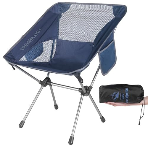 TREKOLOGY YIZI GO Silla de Camping Portátil - Silla Ligera, Compacta, Portátil y Plegable - con Altura Ajustable y Soporte Ergonómico para la Espalda - Silla Viajes - (Azul)