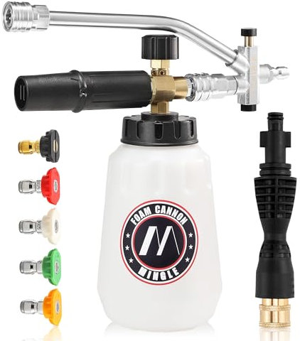 M MINGLE Foam Cannon Dual Connector Accessory for Pressure Washer Kit, Compatible with Portland Husky and Ryobi Pressure Washer, with 5 Nozzle Tips, 1/4 Inch Quick Connector