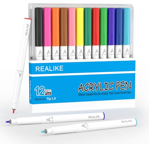 REALIKE Acryl Paint Markers Stifte für Stoff, Stein, Holz, Leinwand, Papier, Stein, Keramik, Glas und Kunstzubehör 1.0mm mittlere Spitzen Gold Silber Weiß Paint Marker Pen