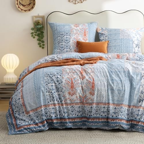 BEDSURE Bettwäsche 155x220 Baumwolle 3teilig - Hellblau | Baumwolle Bettwäsche mit Reißverschluss, ÖKO-TEX Wendbar, Bettbezug 155x200cm + 2 Kissenbezüge 80x80cm, einfach zu beziehen