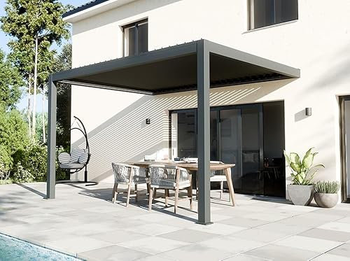 Pérgola Bioclimática Inclinada Motorizada 12m² 3x4m Gris Antracita Stellar - Iluminación Integrada