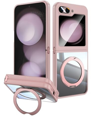 Vanki für Samsung Galaxy Z Flip 5 5G Hülle Kompatibel mit Mag-Safe mit Ständer Z Flip 5 Handyhülle Magnetisch mit 360°Ring Ständer Transparente Sturzschutz für Samsung z filp 5 schutzhülle (Rosa)