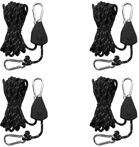 XFSRG 4 Pièces Corde à Cliquet Réfléchissantes 4 mm x 4 m Corde de Tente en Nylon Réglable avec Poulie Métallique pour Camping Tarp et Étendoir