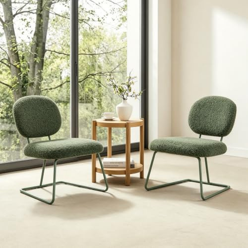 Zouron Akzentstuhl Grün 2er Set - Moderner Accent Chair Teddy-Sessel 2 Stück, Flauschige Polsterstühle Ohne Armlehnen für Wohnzimmer, Schlafzimmer & Balkon