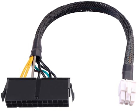 ELFJMZP Cable adaptador de alimentación ATX de 24 pines a conector cuadrado de 6 pines, 30 cm, trenzado de 18 AWG, compatible con Inspiron/Optiplex/VOSTRO