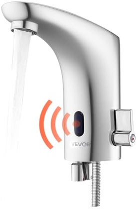 VEVOR Rubinetto per Lavabo Senza Contatto, Rubinetto Automatico con Sensore a Batteria per Bagno Miscelatore Maniglia Singola Regolabile a Mani Libere, Acqua Fredda e Calda, Argento Cromato