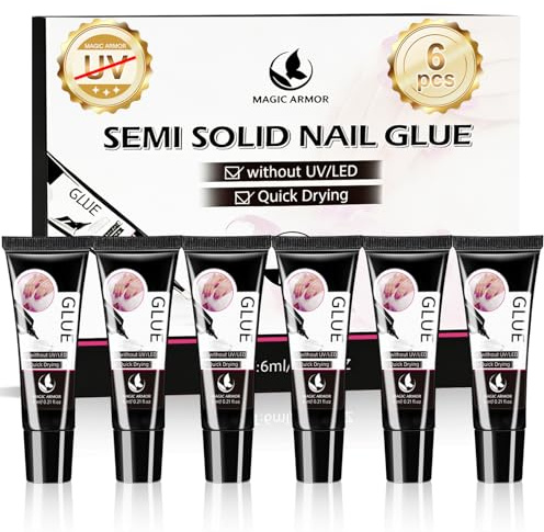 6 x 6 g pegamento de uñas gel – no necesita luz UV, extra fuerte y de secado rápido para uñas artificiales, puntas de uñas y extensión, duradero y mantiene la forma, hogar y estudio