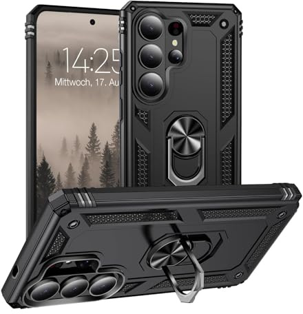 LBH Outdoor Hülle für Samsung Galaxy S26 Ultra Armor Militär Stoßfest Handyhülle 360 Grad Metal Ring Halter Ständer Schutzhülle für Handyhalterung Auto Magnet Schwarz