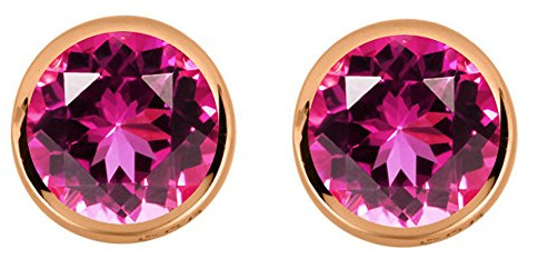 LÖB 750 Roségold vergoldet Ohrstecker Ohrringe Zirkonia Stein Pink Damen Solitär Diamant Form Steinchen Stil klein Rund Rosa