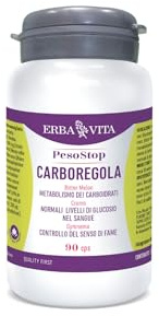 ERBAVITA Peso Stop Carboregola integratore alimentare a base di estratti vegetali e Cromo, con Glucomyral® estratto brevettato di Gelso bianco, Mirtillo e Ribes nero, 90 Capsule