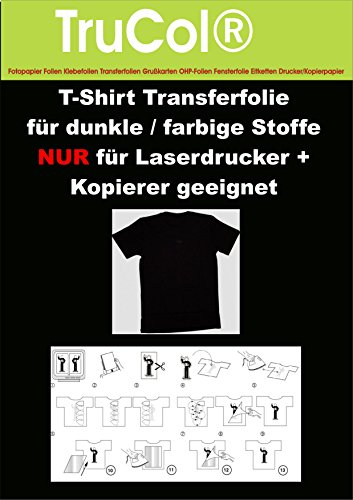 10x DIN A4 T-Shirt Folie WEIß Transferfolie Transferpapier Bügelfolie für helle dunkle weiße farbige schwarze Textilien LASERDRUCKER Kopierer - Zum Heißtransfer von Bildern und Schriftzügen auf schwarze + farbige Stoffe + poröse Medien
