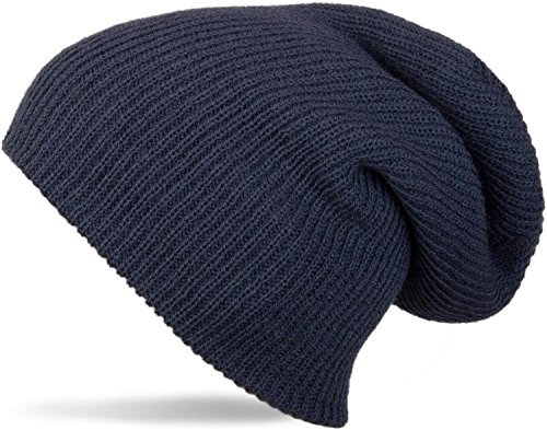 styleBREAKER Beanie Mütze, Slouch, überlange Strickmütze, doppelt gestrickt, warm, Unisex 04024004, Farbe:Dunkelblau
