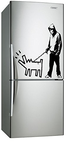(54 x 60 cm), Vinyl, Banksy-Motiv Junge mit Hund/Herren Walking with Painted, Graffiti, Sprayer, Mann, Street Art, Motiv: verschiedene Sticker, Vinyl, inkl. Geschenk