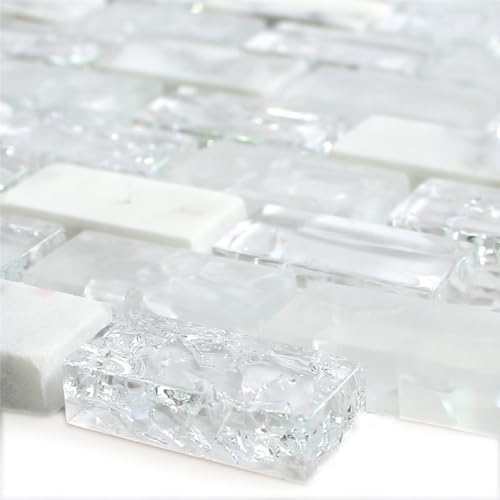Glas Marmor Mosaikfliesen Weiß Malawi Bruchglas Brick