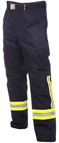 Nomex Feuerwehr Bundhose nach HuPF Teil 2 mit Reflex nach DGUV-Empfehlung (wie Überhosen) mit Gürtel, Gr. 56, Blau, M