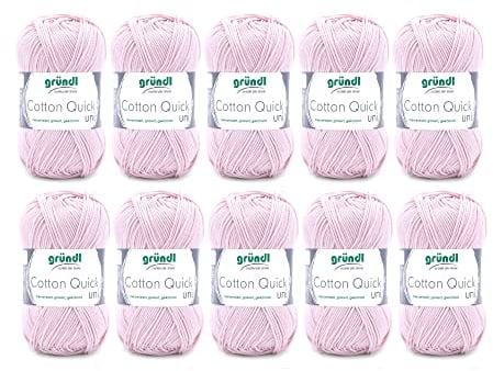 Gründl Cotton Quick Uni, 10 gomitoli (Filato colorato in 100%, Certificato Oeko-Tex, 50 g / 125 m, Dimensioni ago: 3-4, 10 x 50 g), Rose, Cotone, 31 x 32 x 7.5 cm, 1250 unità