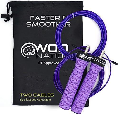 WOD Nation Attack Speed Springseil: Verstellbare Springseile: Einzigartiges Trainingssystem mit Zwei Kabeln: EIN Dickes und EIN leichtes 11-Fuß-Kabel - Lila