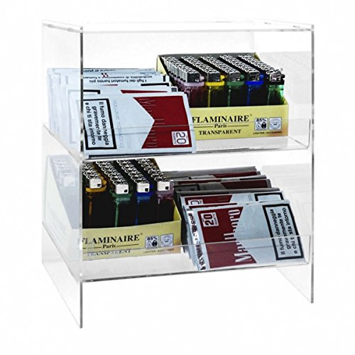 DesignPlex Espositore porta accendini/porta tabacco in plexiglass trasparente a 2 ripiani Misure: 26 x 20 x H33 cm