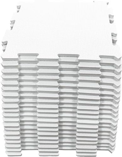 EVA Interlocking Soft Foam Play Mat Kids Gym Yoga Exercise Fitness Floor Tiles (White, 40Pc-40 Sq Ft)