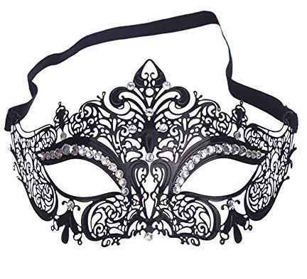 ANGAZURE-FR Masque en Métal Noir, Sexy Vénitien pour Yeux Haute Qualité Diamant Ultra Fine Style Métal Filigrane Masque Bal Masqué Fête Show