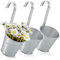 com-four® 3X Blumentopf zum Hängen für Balkon - Hängetopf für Pflanzen und Kräuter - Pflanzenübertopf mit Haken für Garten (03x Metalltopf - silberfarben)