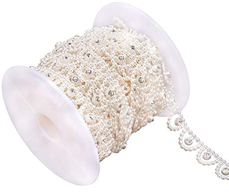 PandaHall Elite Perlen Faux Pearl Trim, Applique Spitzenband, Strass Wickelrolle zum Nähen, Kuchen, Hochzeiten, Blumensträuße, Kleidung
