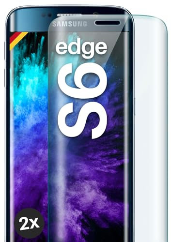 moex Full Screen Schutzglas kompatibel mit Samsung Galaxy S6 Edge - Schutzfolie randlos, ganzer Bildschirm, Curved 3D Schutzglas Folie, Clear 2x Klar