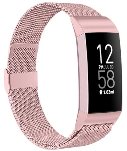 ZWGKKYGYH Compatible con Fitbit Charge 4 y Fitbit Charge 3 correas para mujeres y hombres, malla de acero inoxidable de oro rosa, correa de metal magnética, accesorios de repuesto para mujeres y