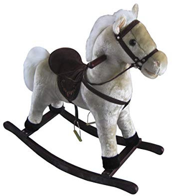The Rocking Horse Co. - Plush White (off White) Rocking Horse - Soft Finish - Complete with Sounds - On solid wood rockers