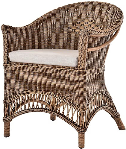 korb.outlet Rattansessel Landhaus Flechtsessel aus Natur-Rattan Rattan Sessel Korbsessel Wintergarten (Vintage Braun, Mit Polster)