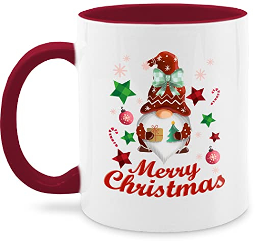 Tasse Tassen 325ml - Weihnachtstasse Weihnachten - Weihnachtlicher Wichtel I Weihnachtsmotiv I Merry Christmas Wichtelmotiv - 325 ml - Bordeauxrot - weihnachtstassen weihnachtsbecher weihnachts