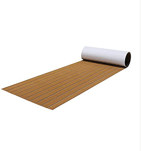 EVA Foam Sea Deck Boat Flooring Teak Decking 240 * 45cm Non-Slip Faux Teak EVA Foam Boat Decking Swimming Pool Mat Self-Adhesive Marine Carpet for Boats (94.5x 17.7Light Brown over White)