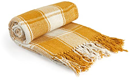 Emma Barclay Frisco Überwurf, recycelte Baumwolle, traditionelles Karomuster, für Stuhl, Sofa, Sofa, Überwurf, Decke, 178 x 254 cm, Ockergelb