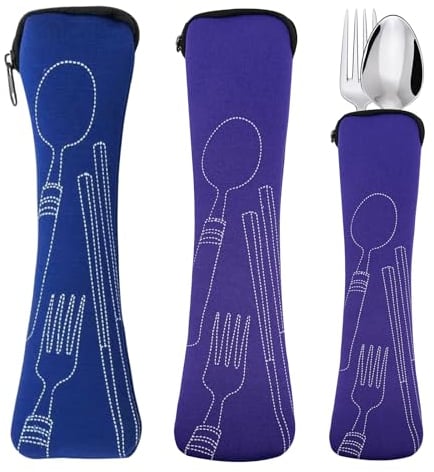SwirlColor Boite a Couvert Transportable, 2 Pièces Sac à Couverts Vide Longue Boite Couvert a Emporter pour Travail, École, Camping, Pique Nique, Voyage (23.5x6cm/9.3x2.4 Pouces) (Violet et Bleu)