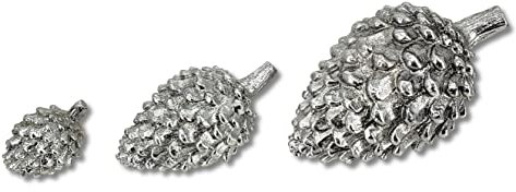 Polyresin Tannenzapfen Silber 3er Set - 8, 13 und 17cm Dekozapfen Tisch-Deko Figur