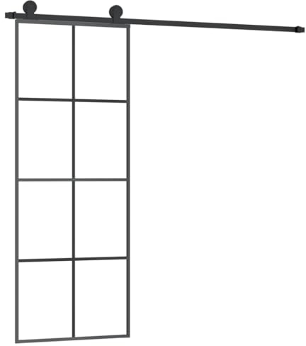 vidaXL Puerta Corredera con Set Herrajes Accesorio Herramienta Rieles Granero Ajustable Guía Piso Hogar Interior Vidrio ESG Aluminio