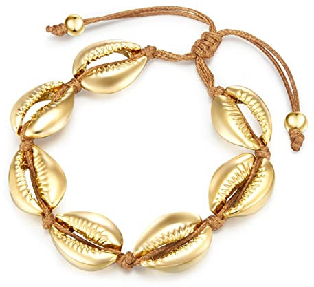 Lulu Jane Damen Textilarmband Metall-Legierung gelbgold Textilarmbandfarbe braun Muschel Modeschmuckarmband