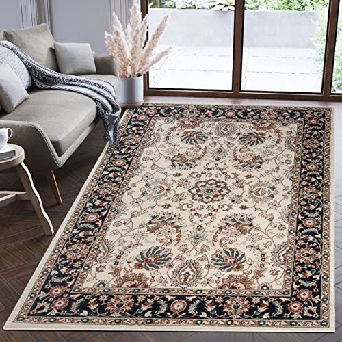 Mazovia Teppich Flur 80x150cm Creme Klassisch Traditionell Weich Kurzflor | Teppich für Eingangsbereich Küche Büro Wohnzimmer Schlafzimmer Beige Pflegeleicht Fußbodenheizungsgeeignet Synthetisch