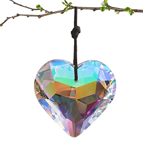 Bexdug Herz-Kristallprisma - Schillernder Herz-Sonnenfänger-Kristall,Kristallornamente Regenbogenanhänger für Vorhänge, Fenster, Pflanzen, Bäume, Kronleuchter für Auto, Hausgarten